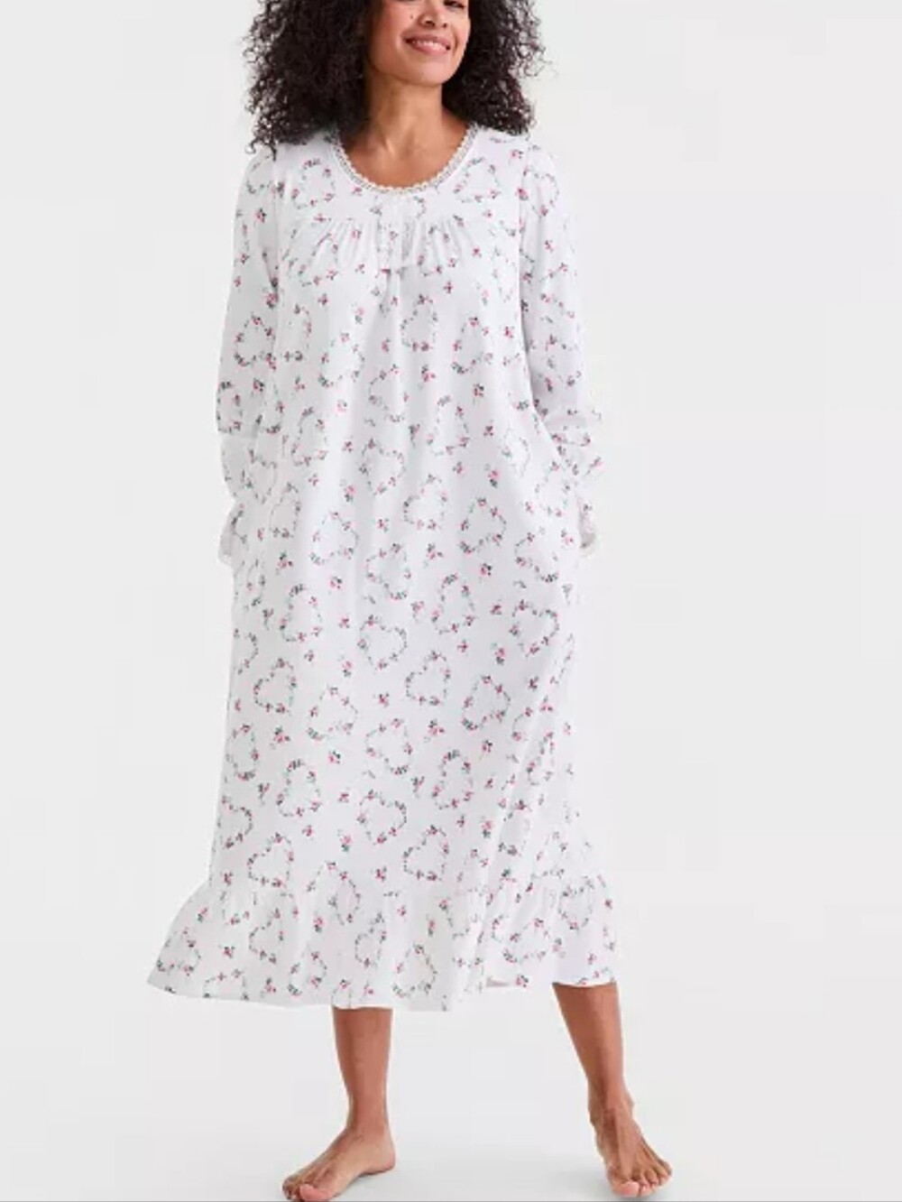 BNWT Charter Club White Nightgown in Pink Rose Spring Print with Pockets